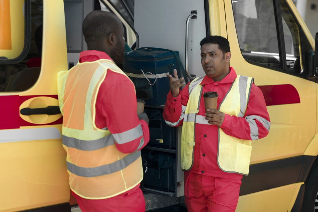 side view paramedics with coffee cups (1)