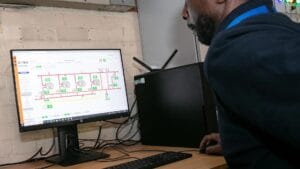 a building management system dashboard showing energy and equipment data