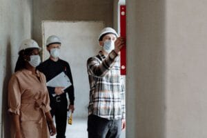 Interior construction work in progress inside a building